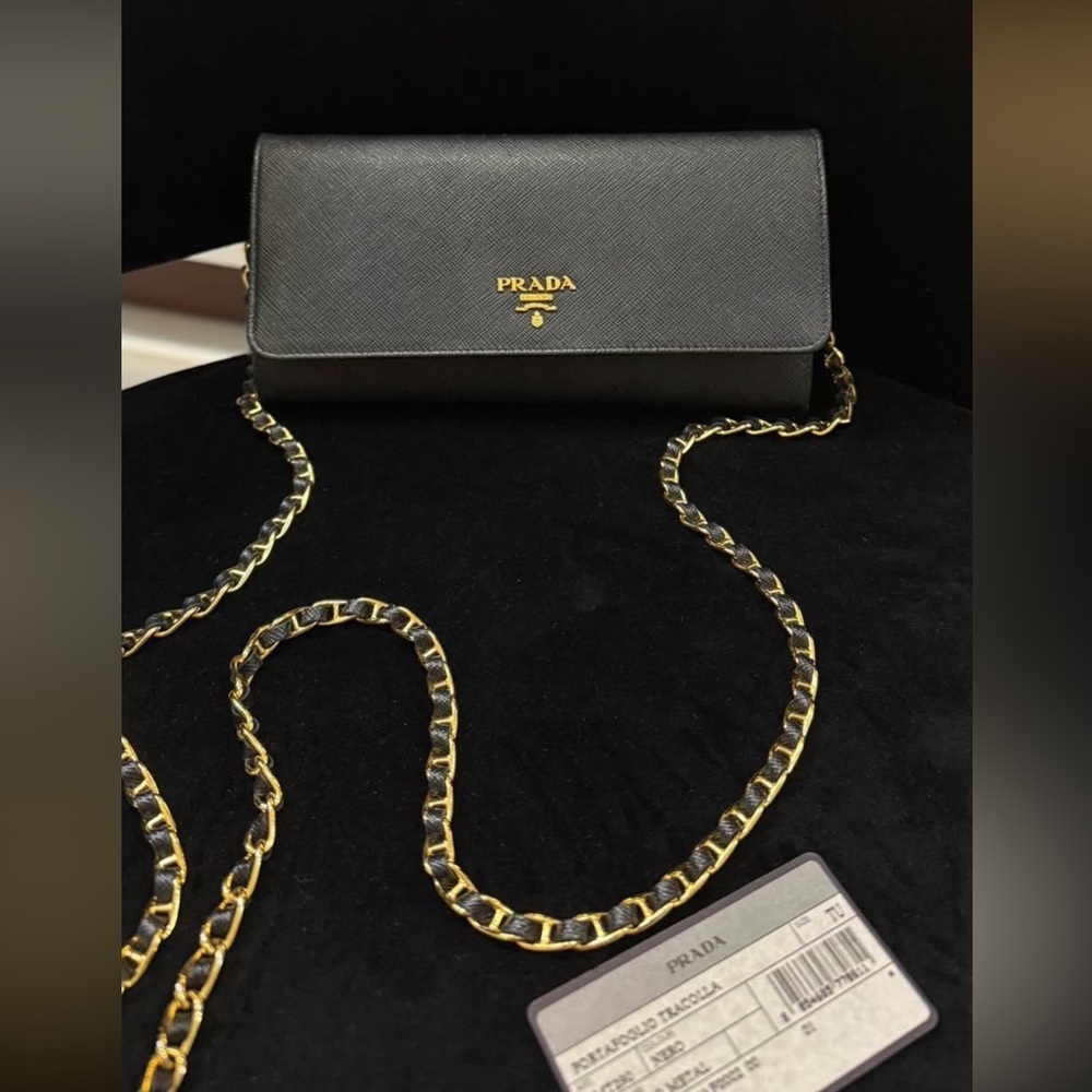 Prada Black Leather Clutch with Gold Chain - Picture 2 of 5